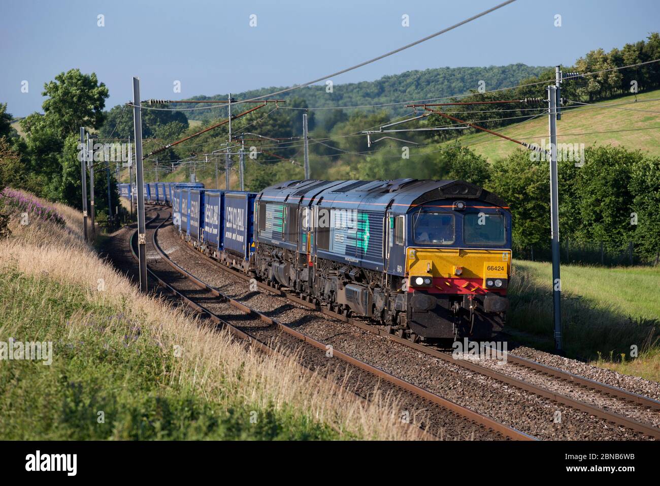 2 Direct Rail Services class 66 haul the Daventry Mossend