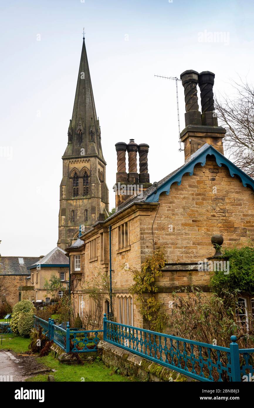 UK, England, Derbyshire, Edensor, Norman Villa, midvictorian houses below St Peter’s Church