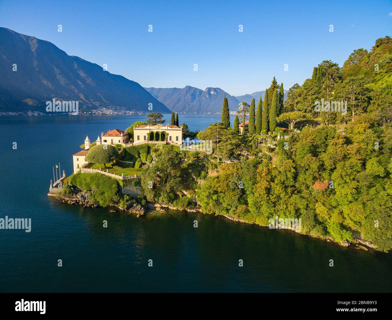 Villa del Balbianello (1787) - Lavedo - Lenno - Lake Como (IT) - Panoramic Aerial View Stock Photo