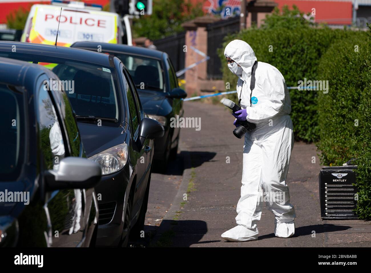 Edinburgh, Scotland, UK. 14 May 2020. Police and forensic team attend a