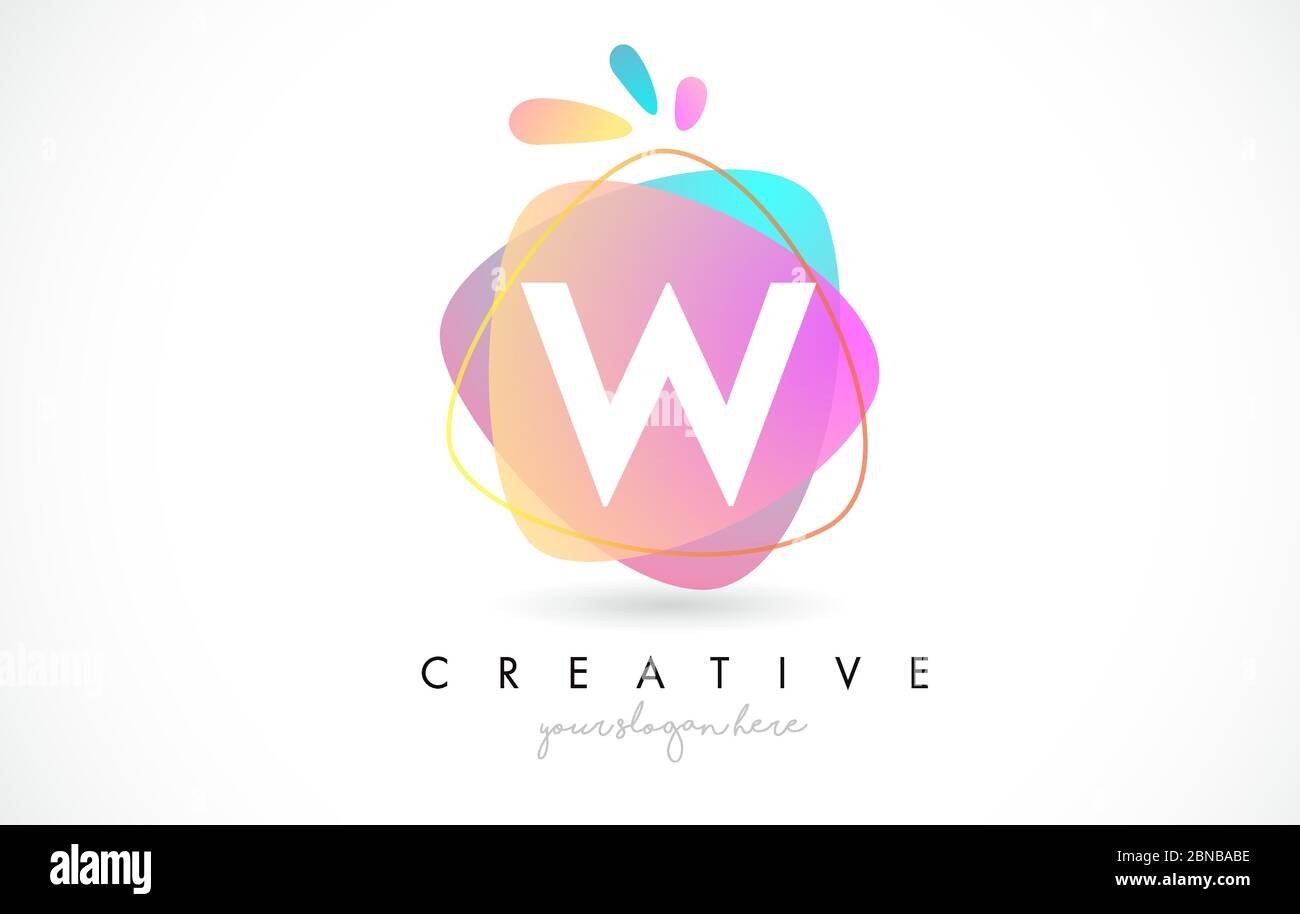 W Letter Logo Design with Vibrant Colorful Splash rounded shapes. Pink ...