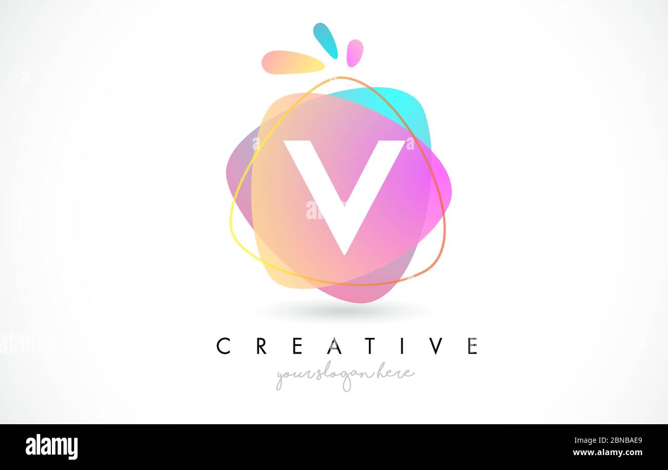 V Letter Logo Design with Vibrant Colorful Splash rounded shapes. Pink ...