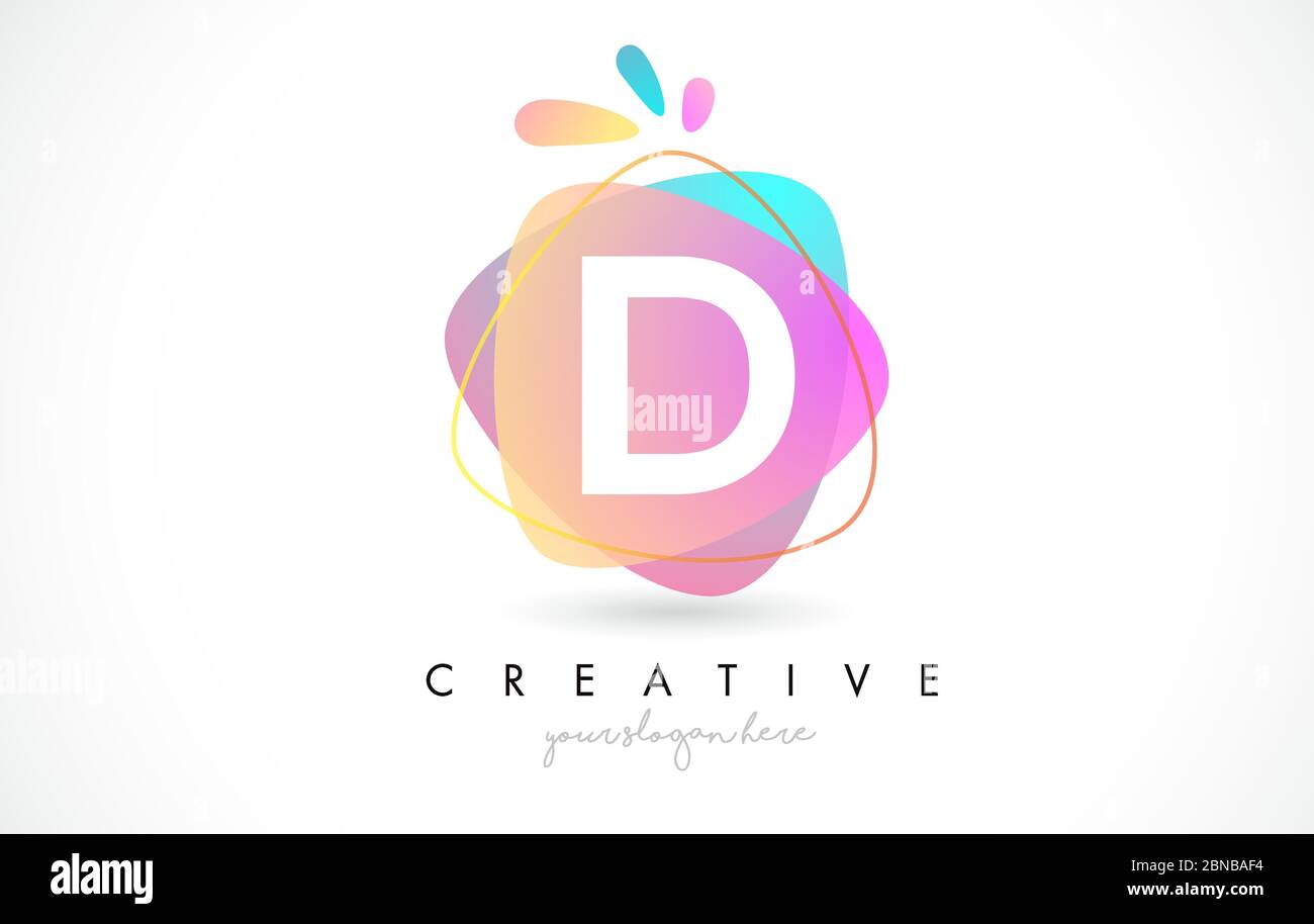 D Letter Logo Design with Vibrant Colorful Splash rounded shapes. Pink ...