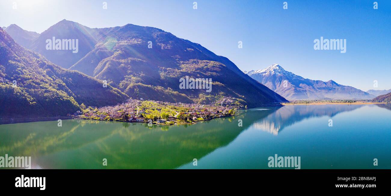 Lake of Novate Mezzola - Valchiavenna (IT) - Verceia - aerial view Stock Photo