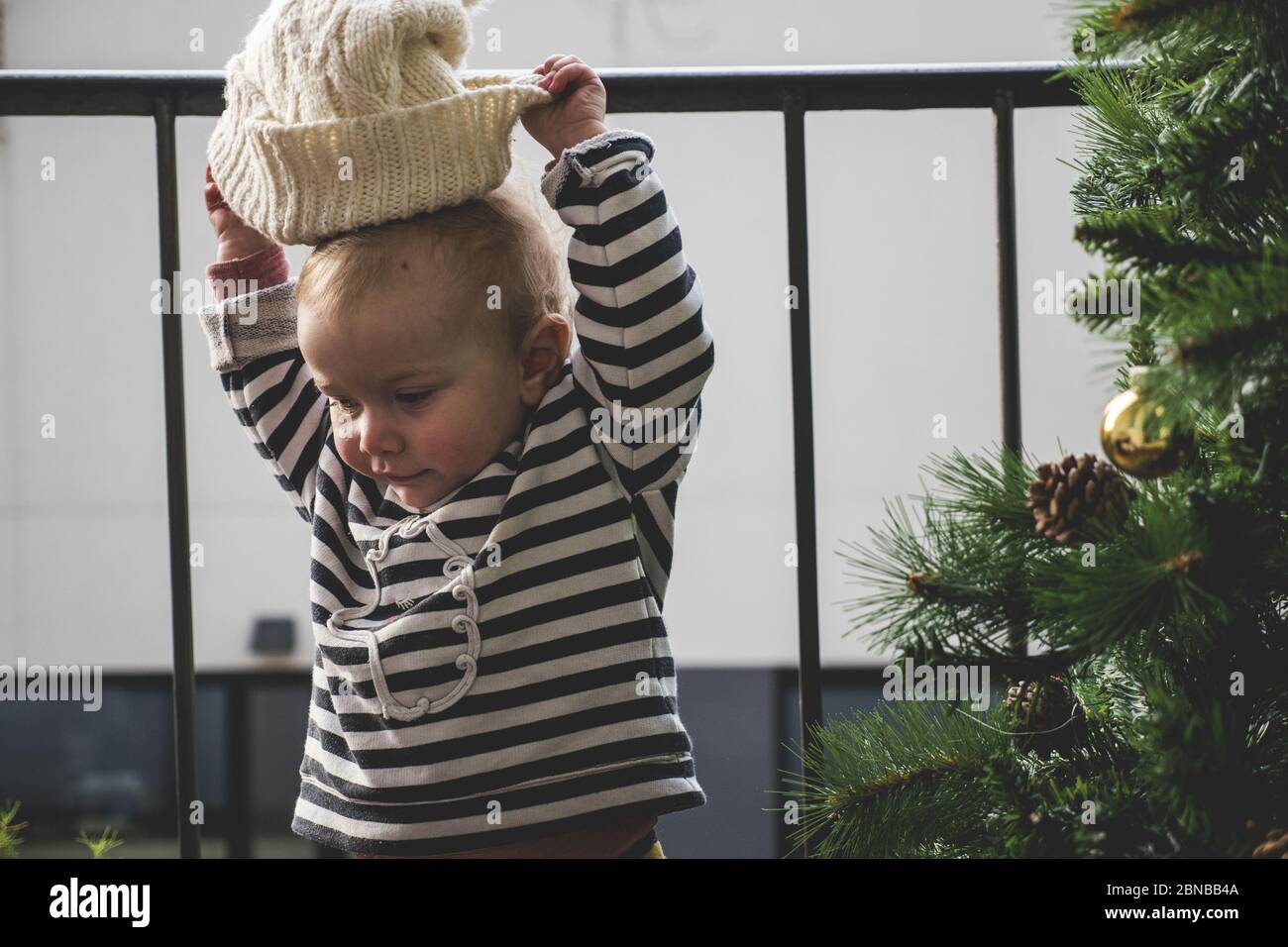 white knitted winter hat near 