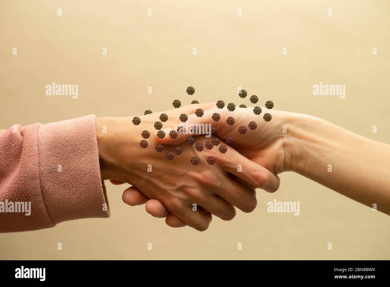 Corona virus spreading from person to person contact. Stock Photo