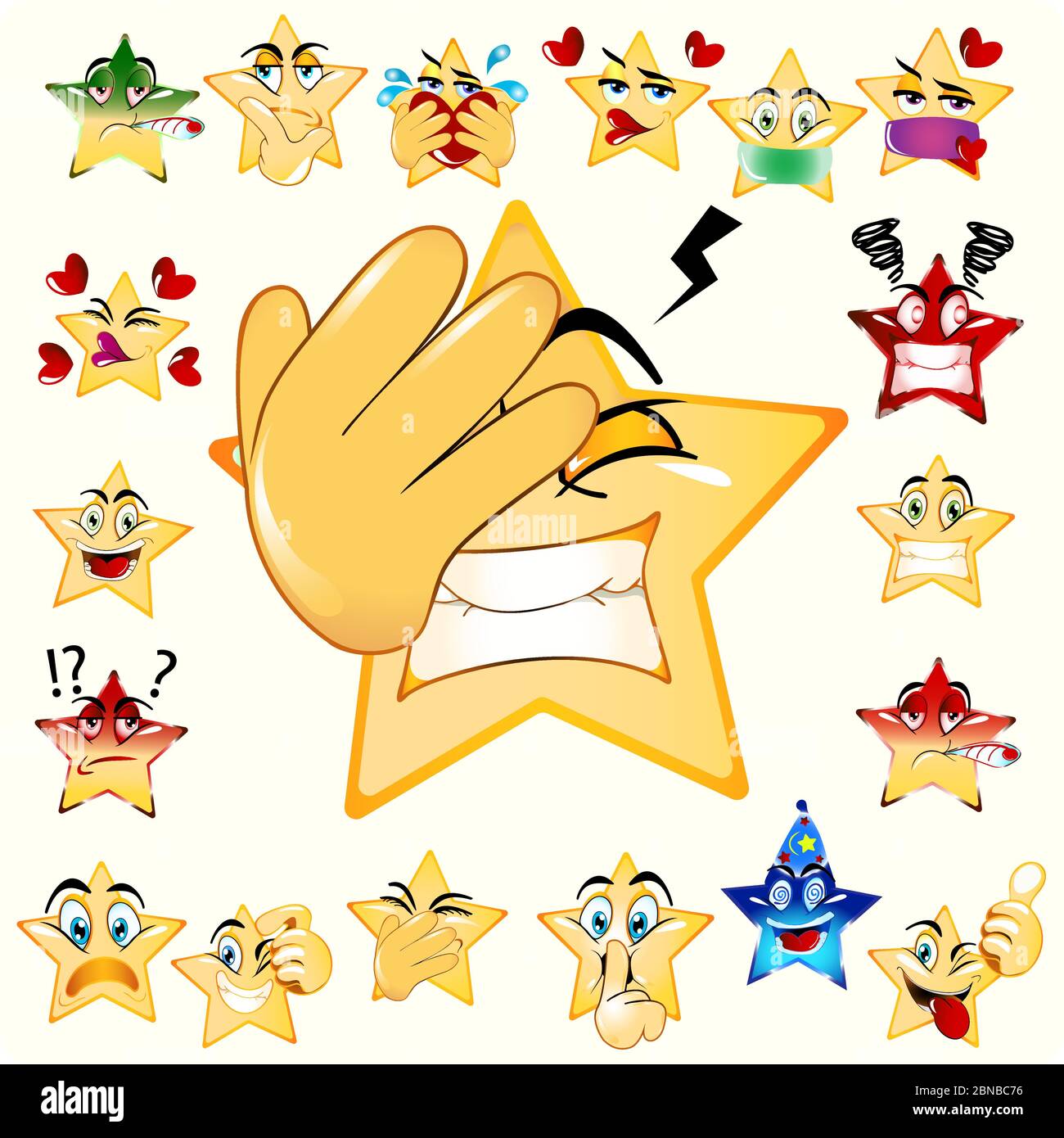 Illustration of Headache Star Emoji. Yellow Gradient combine color. Stock Vector Icon. Light Background. Stock Vector