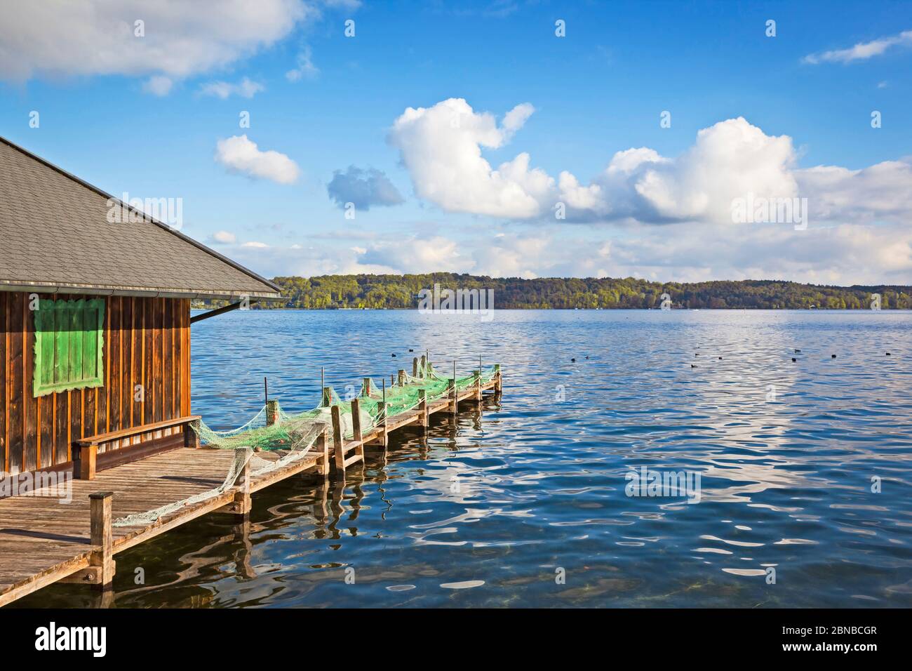 lake Starnberg and a hut, Germany, Bavaria Stock Photo