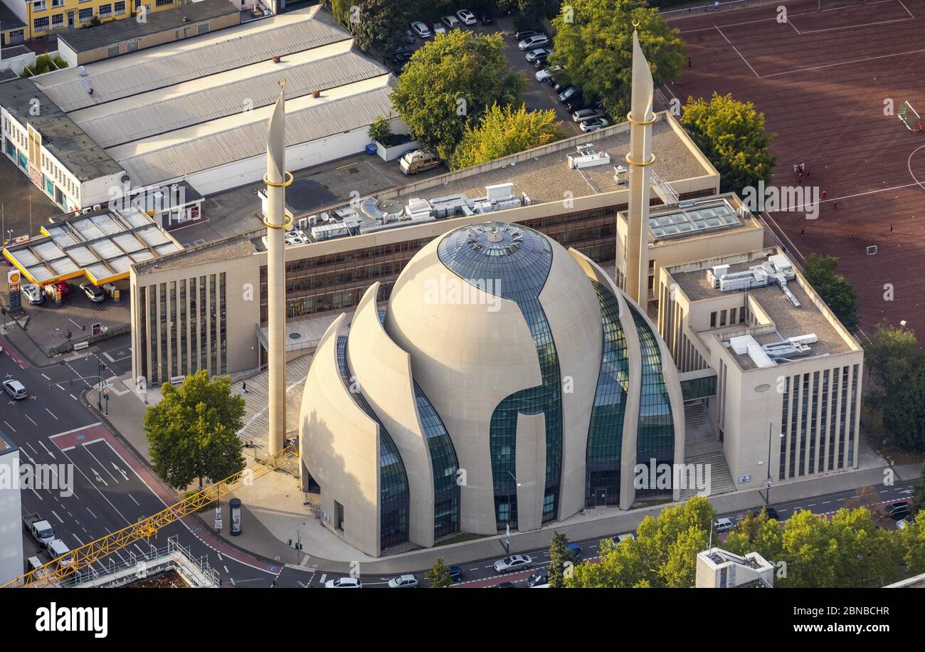 , DITIB central mosque in Cologne, 21.09.2017, aerial view, Germany, North Rhine-Westphalia, Cologne Stock Photo