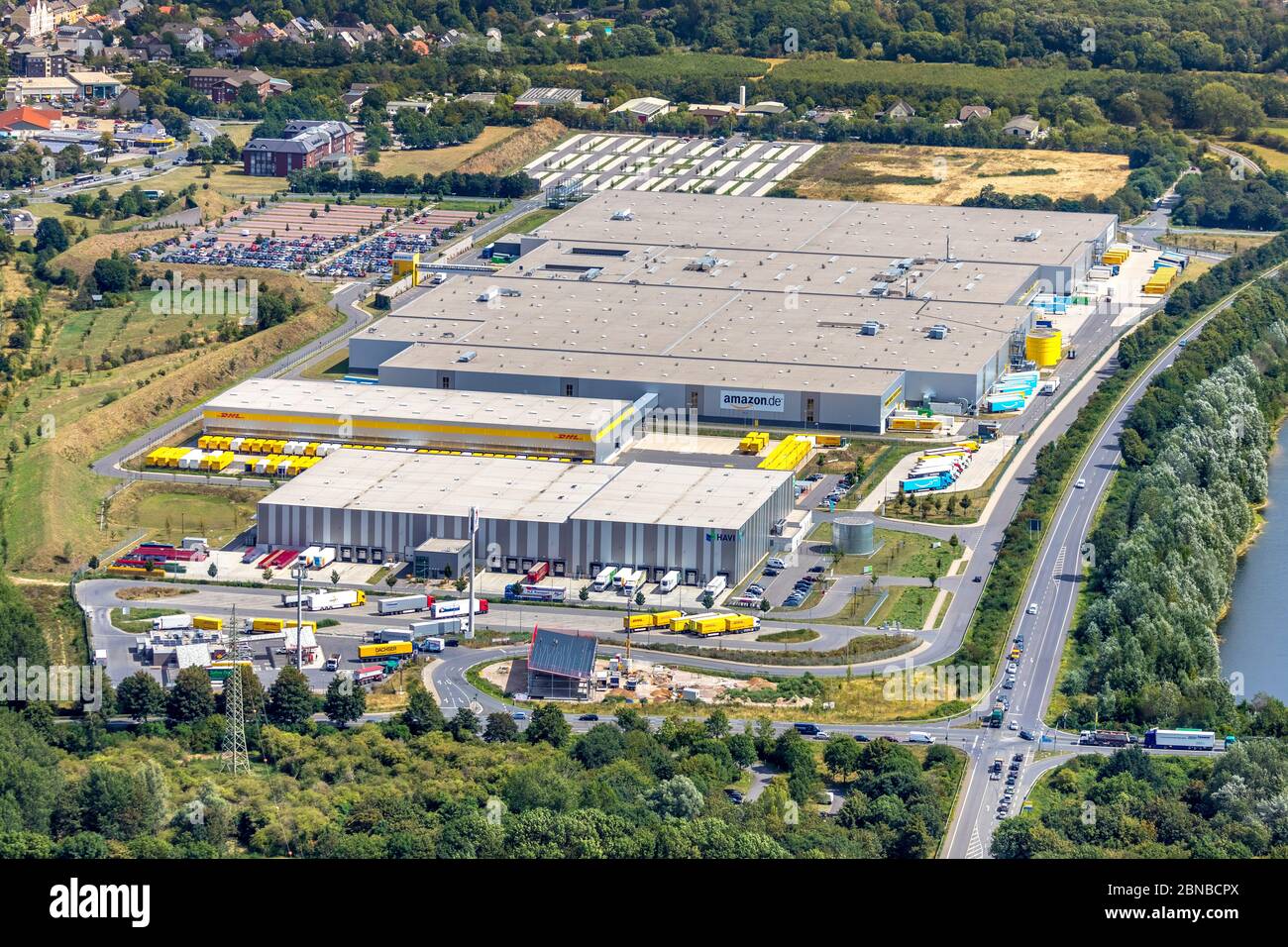 Amazon Logistikzentrum Rheinberg, Havi Logistik, Rheinberger Strasse, 08.08.2019, Luftbild, Germany, North Rhine-Westphalia, Ruhr Area, Rheinberg Stock Photo
