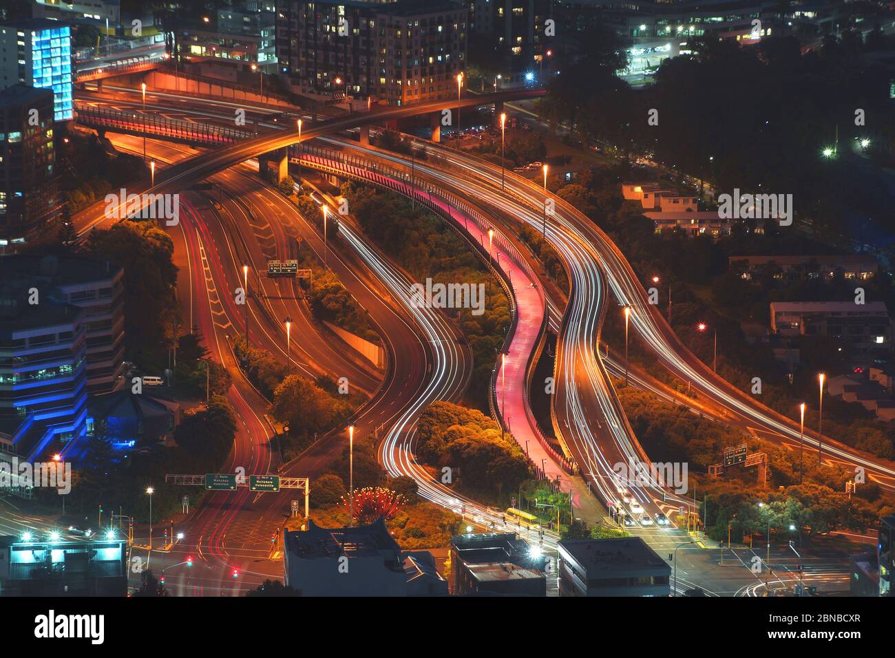 vista from sky tower, night shot, New Zealand, Auckland Stock Photo