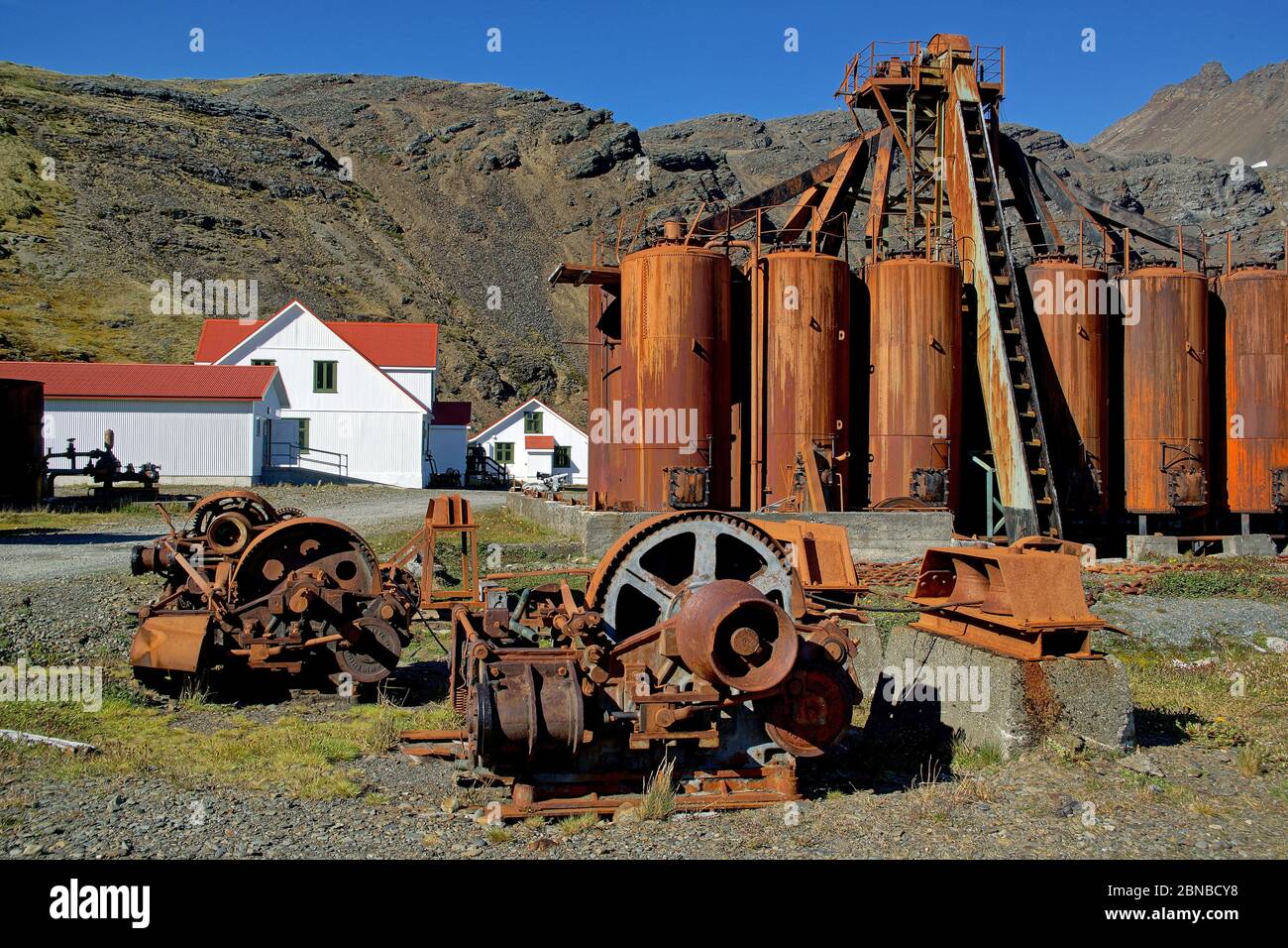 former whaling station, Antarktis , Suedgeorgien, Grytviken Stock Photo