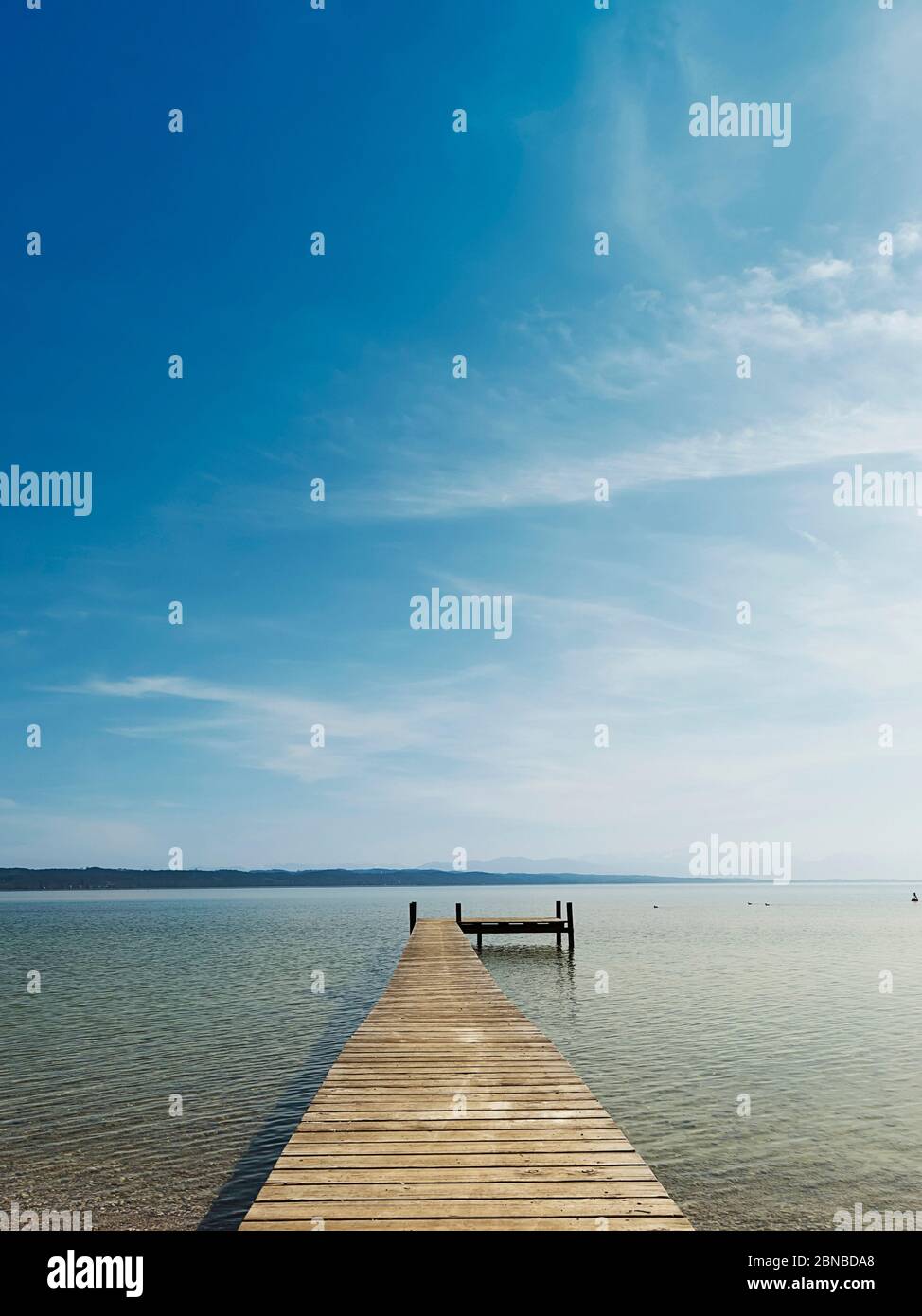 old jetty at Starnberg Lake in summer, Germany, Bavaria Stock Photo
