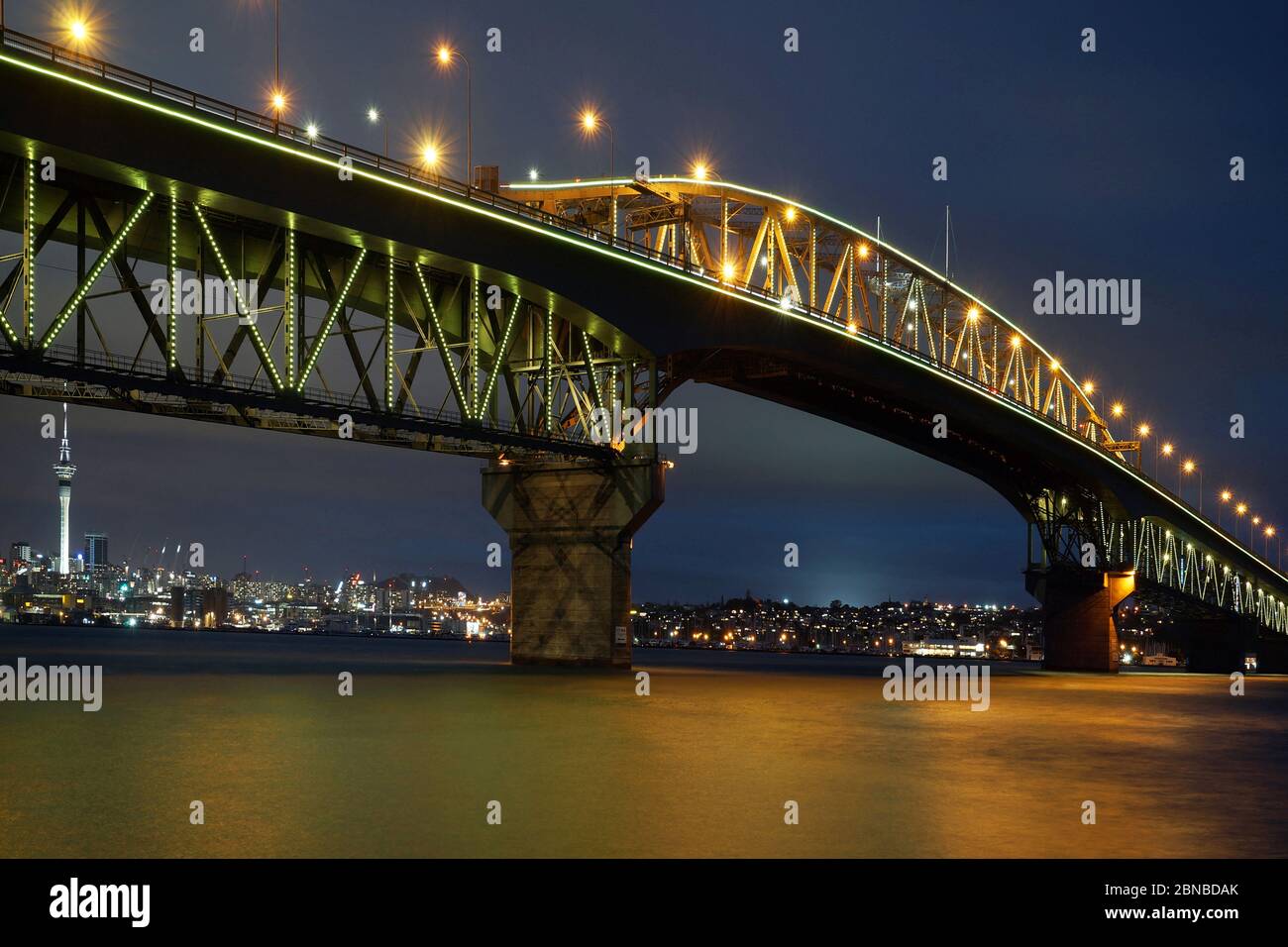 Harbour Bridge, night shot, New Zealand, Auckland Stock Photo