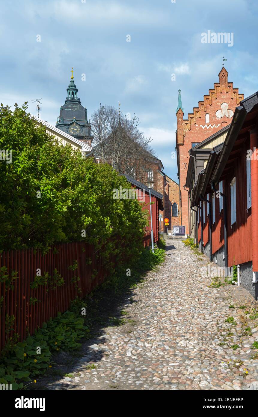 Gymnasiegränd, one of the city's narrow alleys. Stock Photo