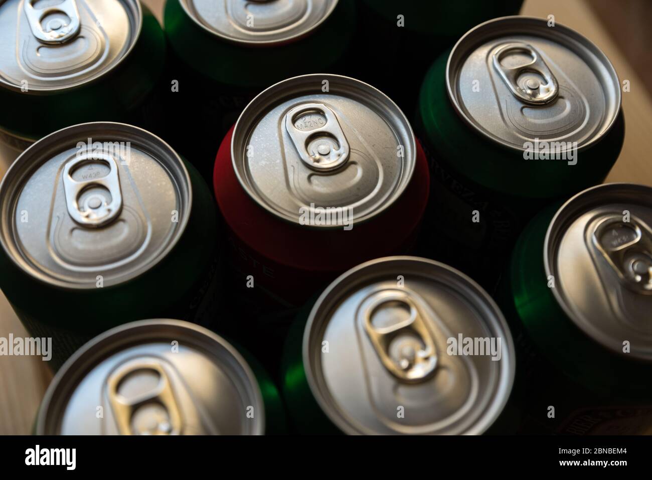 Close Up Of Multi Colored Soda Cans Stock Photo