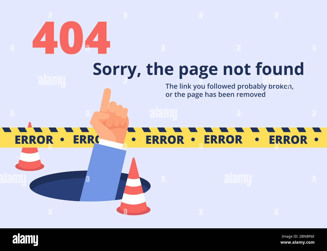 Not found concept. 404 error page design with hand holding message. Vector background not found page, message web site illustration Stock Vector