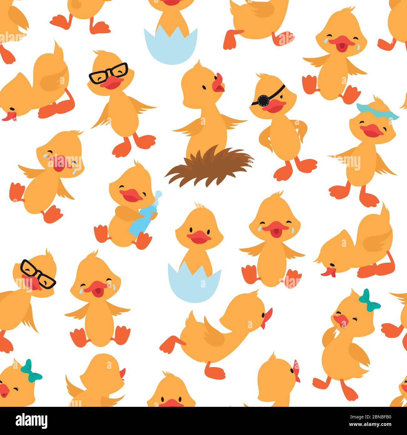Baby duck seamless pattern cute ducklings kids album vector wallpaper