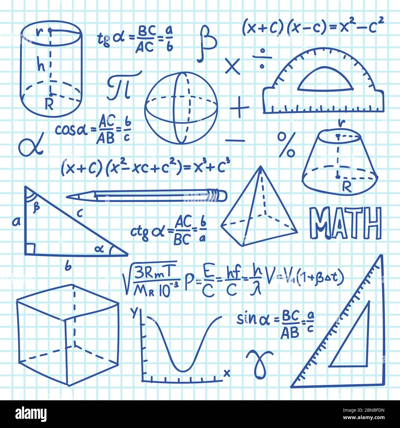 Doodle maths and geometry concept. Trigonometry functions, charts and  mathematical formulas. Vector school education background. Mathematics  formula and geometry function illustration Stock Vector Image & Art - Alamy