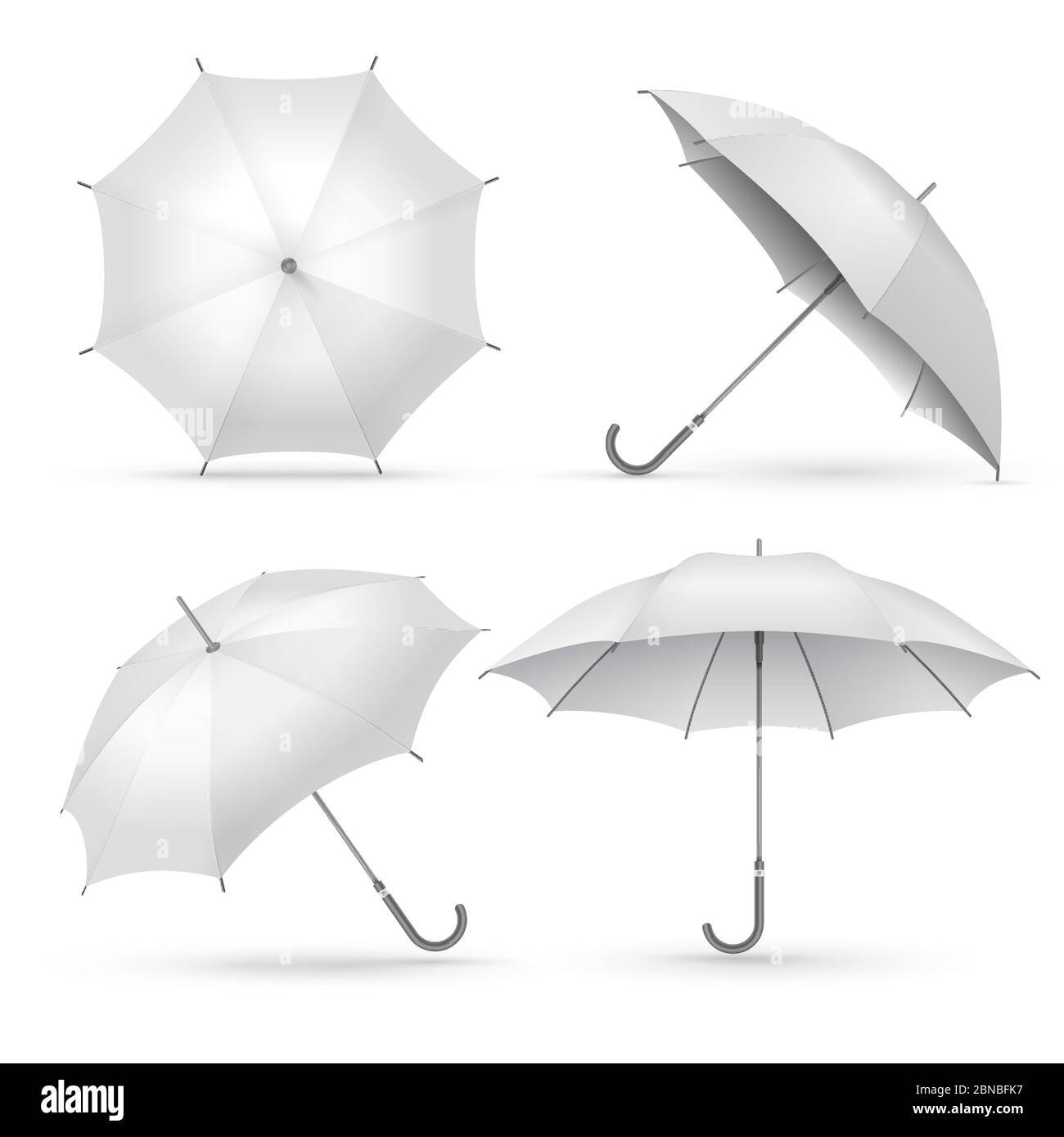 Realistic umbrella. White rain or sun open umbrellas. Isolated vector