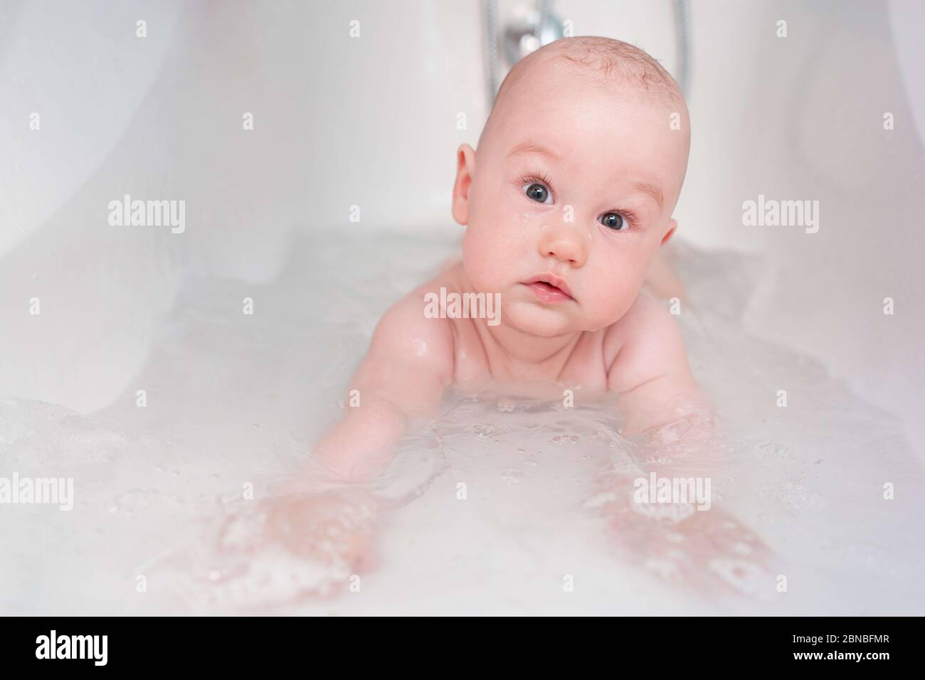 Adorable Bath Boy Newborn Baby Bathing Home Swimming Lessons Little Child In A Bathtub Smiling Kid In Bathroom Infant Washing And Bathing Hygien Stock Photo Alamy