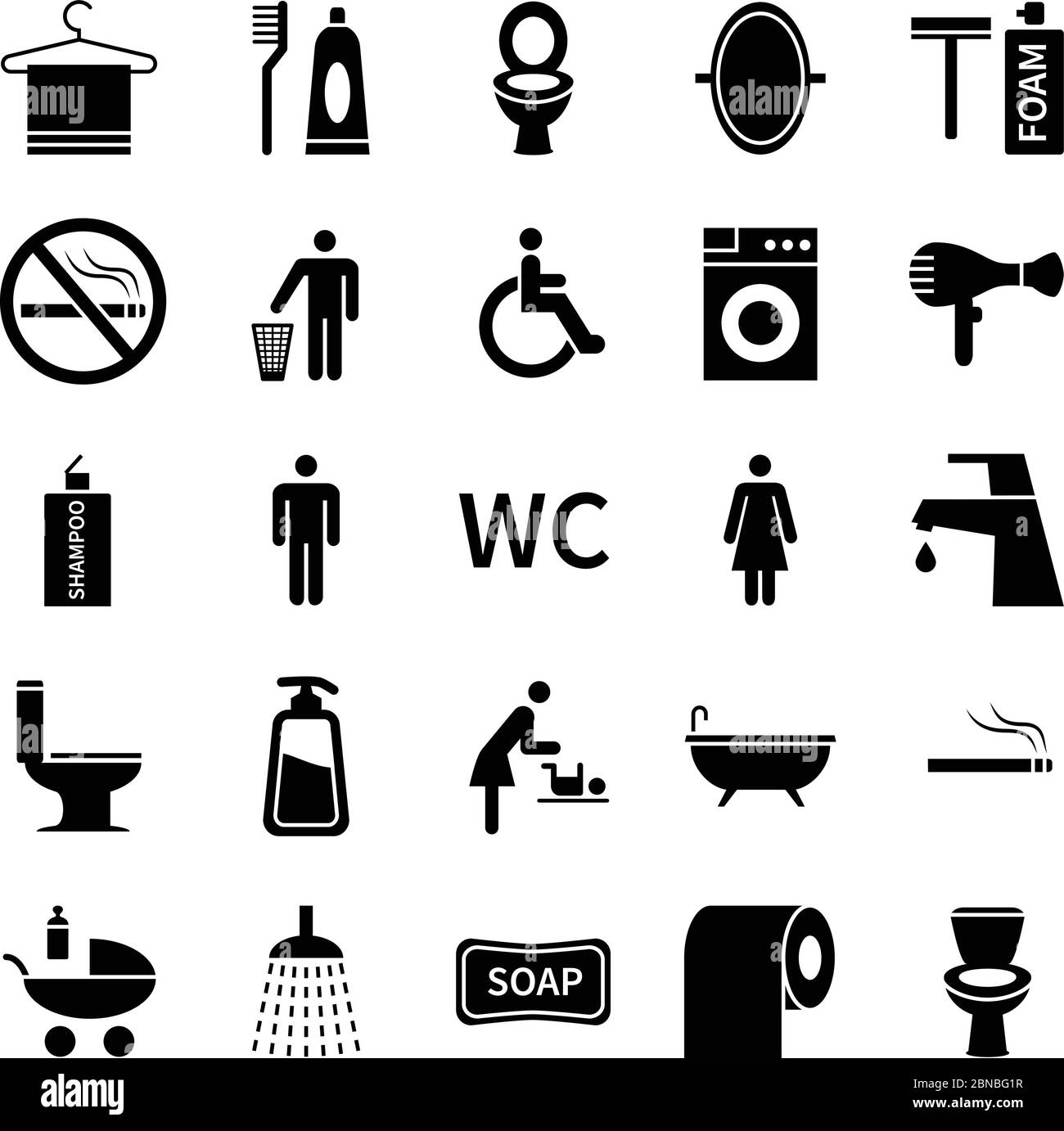 puberteit mogelijkheid Andere plaatsen Wc toilet icons. Restroom and bathroom vector silhouette symbols. Set of  washroom icon, foam and soap illustration Stock Vector Image & Art - Alamy
