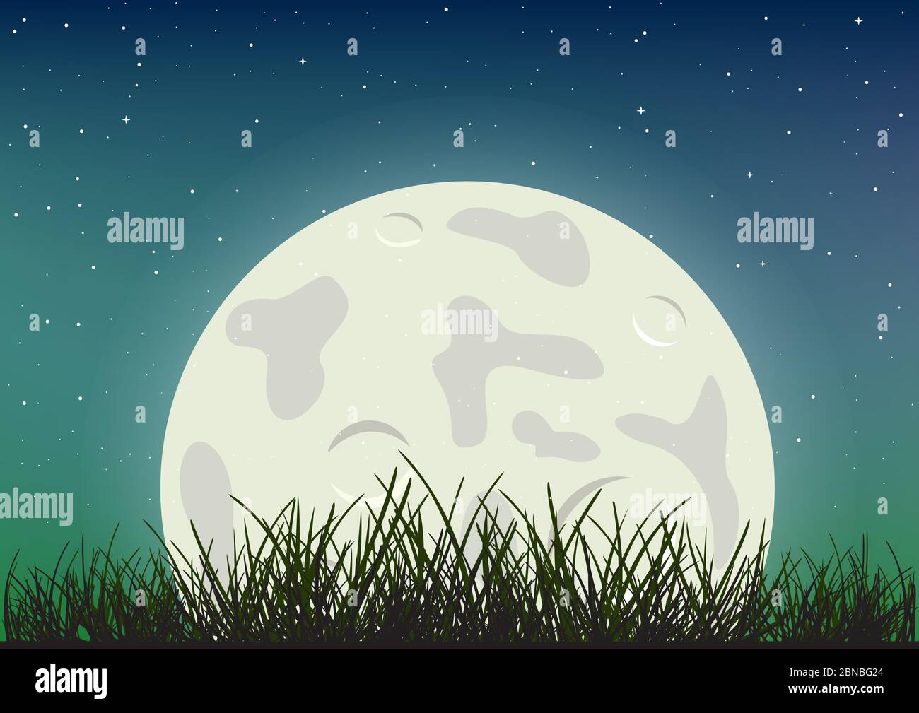 moonlight and grass silhouette on night sky Stock Vector