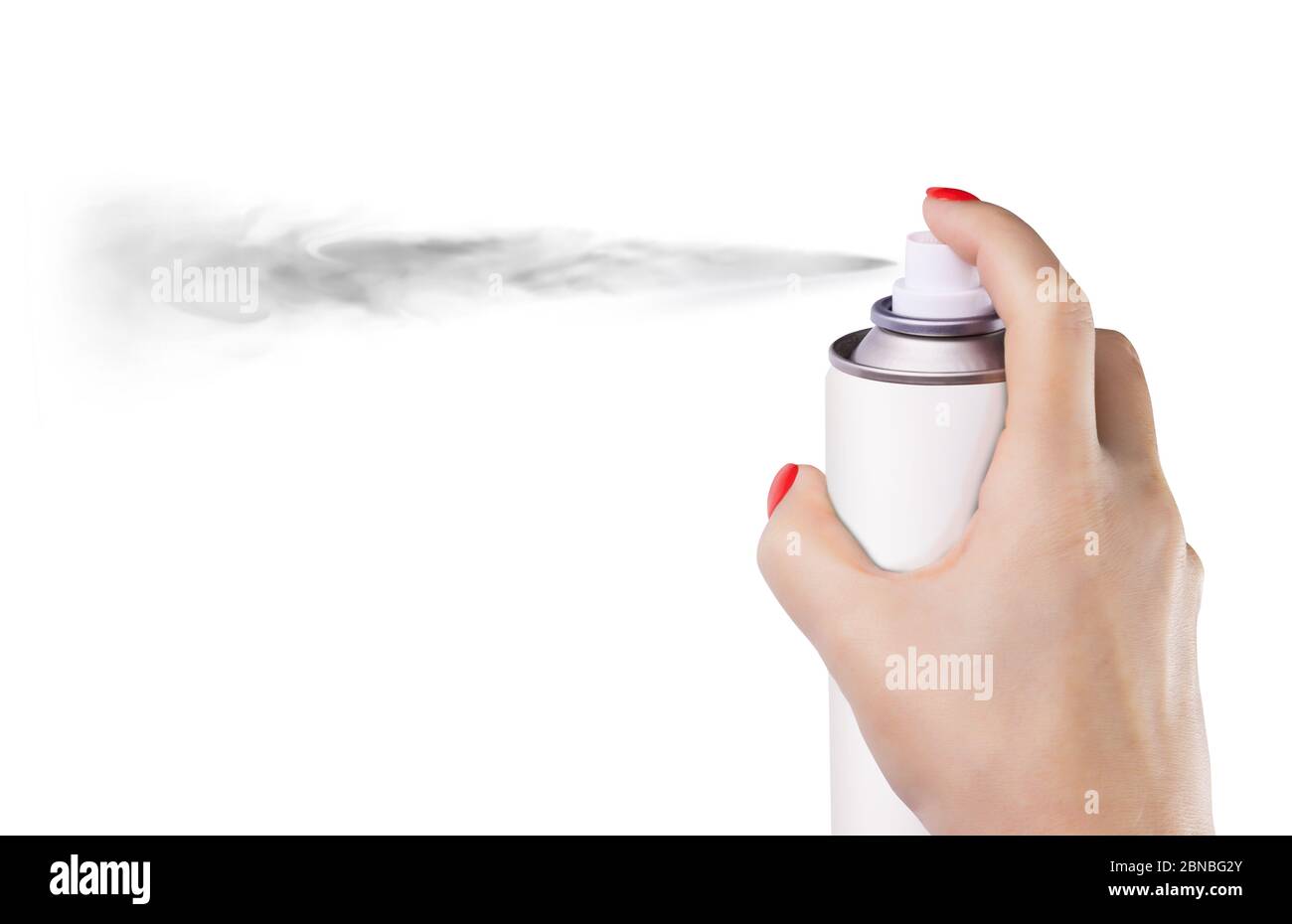 Female Hand Holding White Medical Aerosol Can Close Up. Drug in