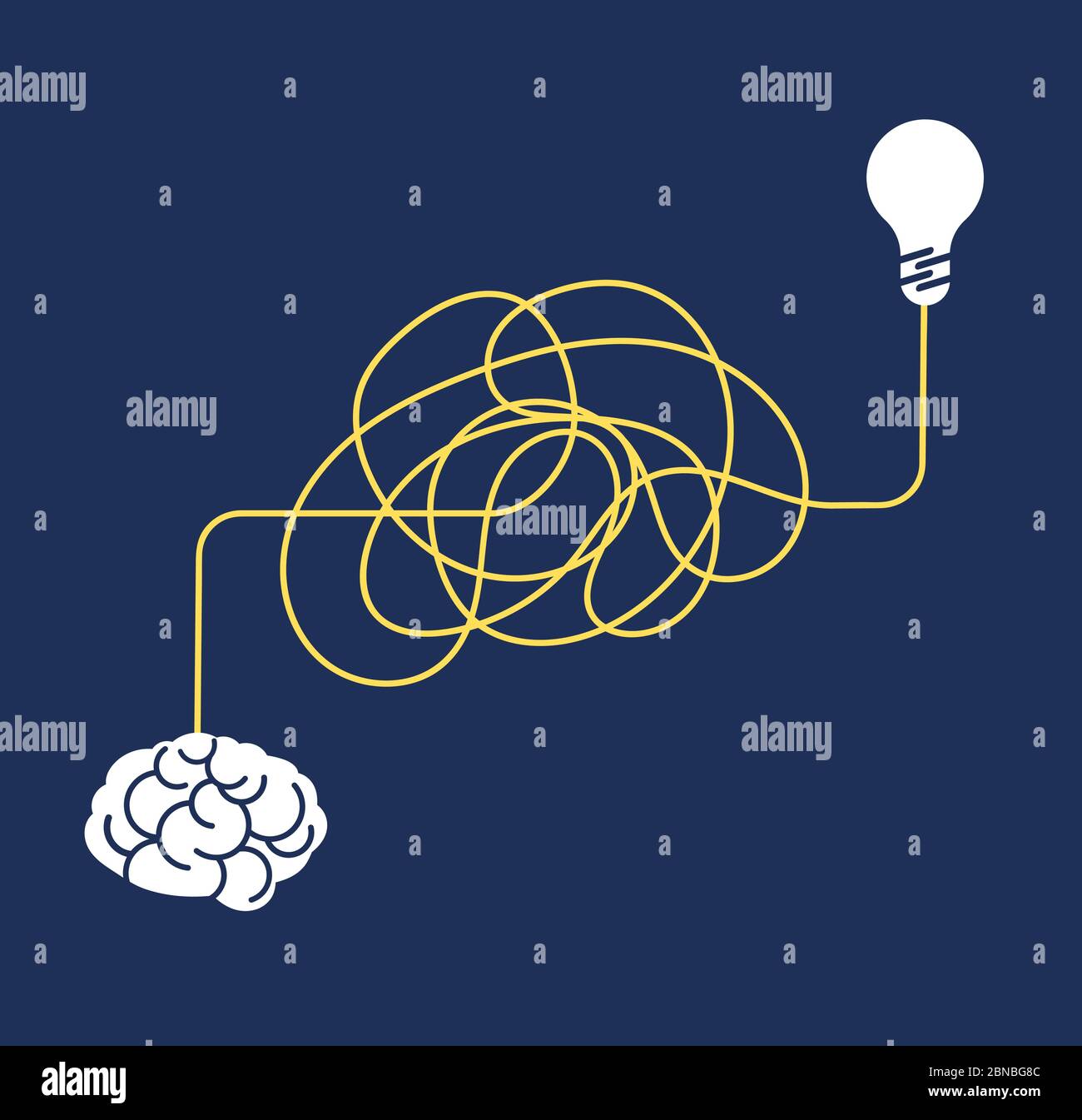 Messy complicated way. Confused process, chaos line symbol. Tangled scribble idea, insane brain vector concept. Way to mind and idea, line to brain illustration Stock Vector