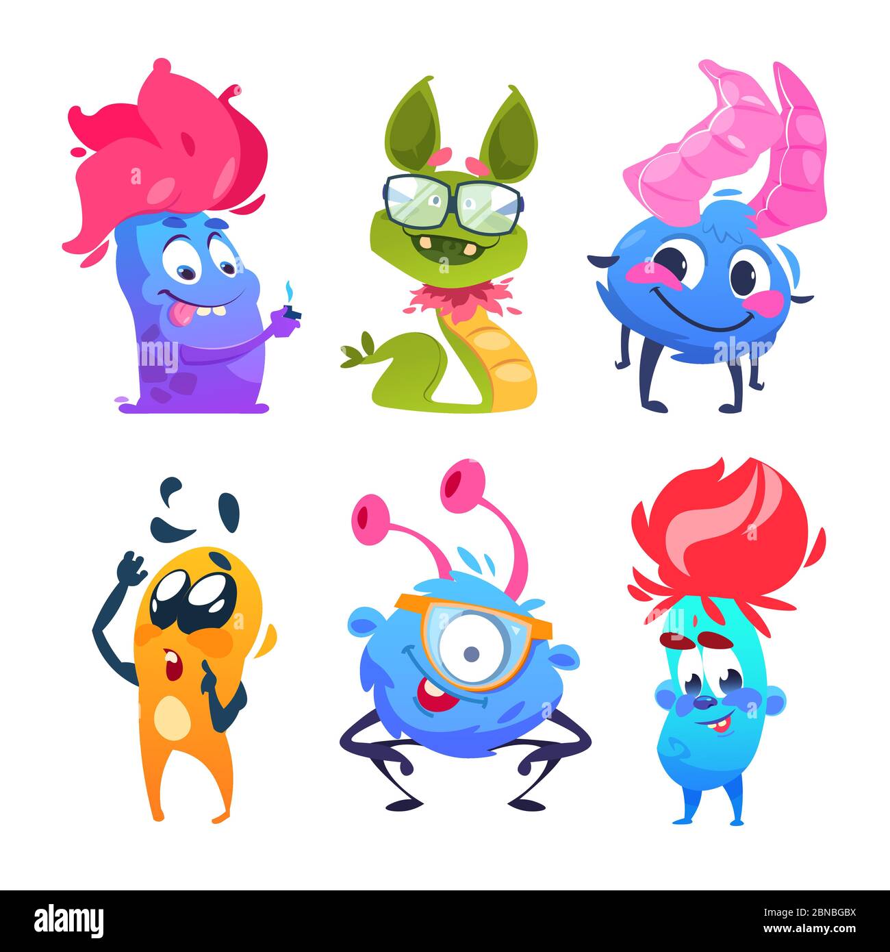 Cartoon monsters. Halloween gremlins. Funny vector monster characters. Monster and alien, happy cute mascot creature for halloween illustration Stock Vector