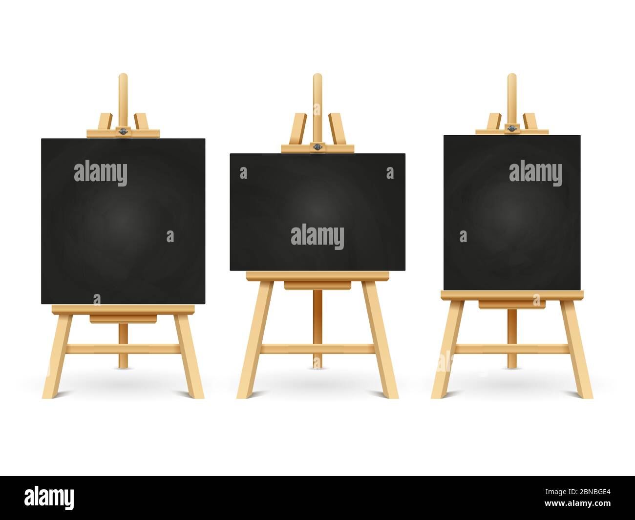 Wood chalk easels or painting art boards isolated on white background. Vector frame board for painting, blackboard and chalkboard illustration Stock Vector