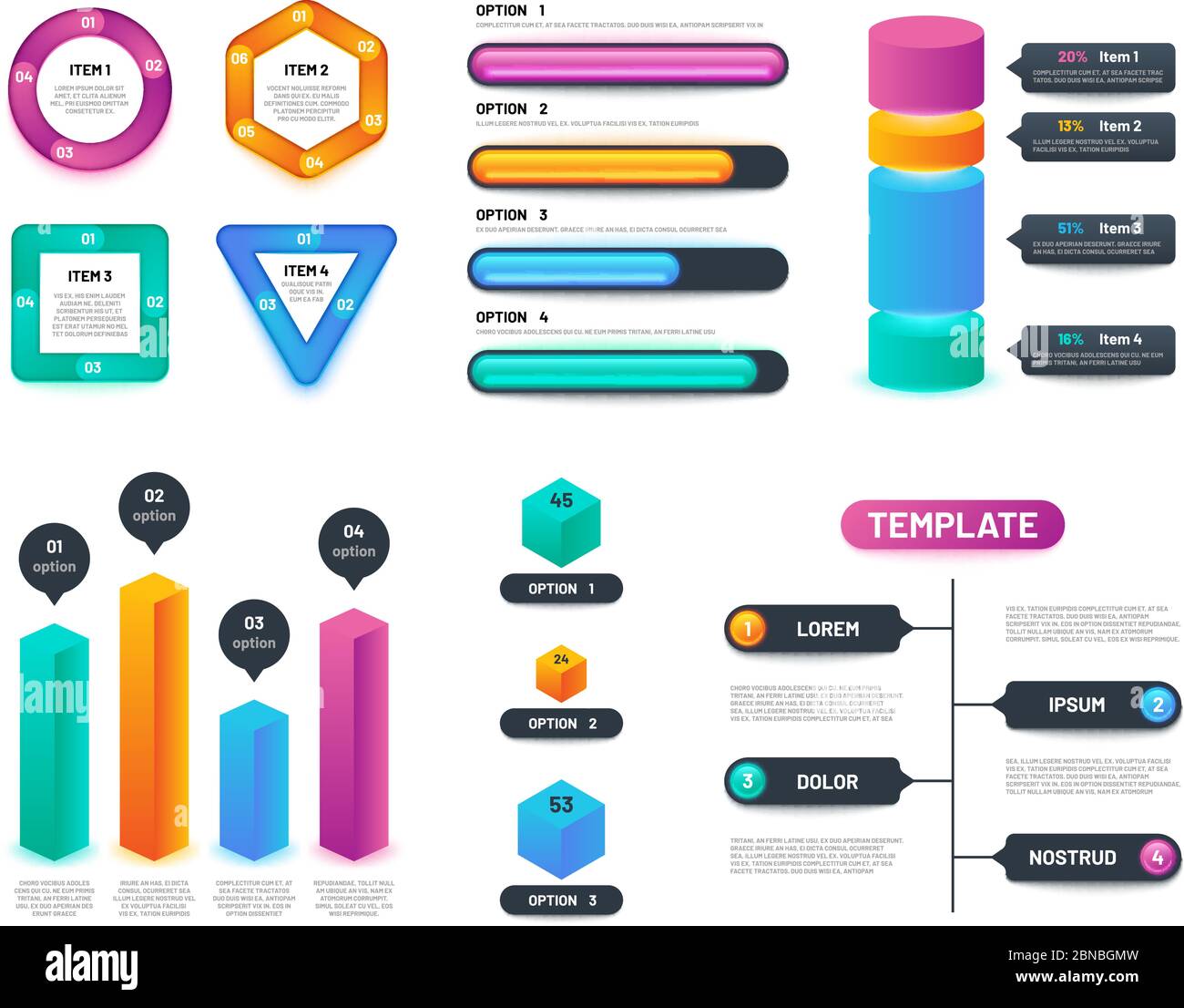 Infographic 3d template. Business charts, graphs and diagrams with options and steps. Vector infographics layout. Step chart and diagram illustration Stock Vector