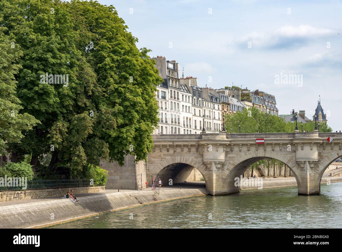 Paris, France. View from a Bateau Mouche on the Seine of Pont Neuf in the Île de la Cité, famous