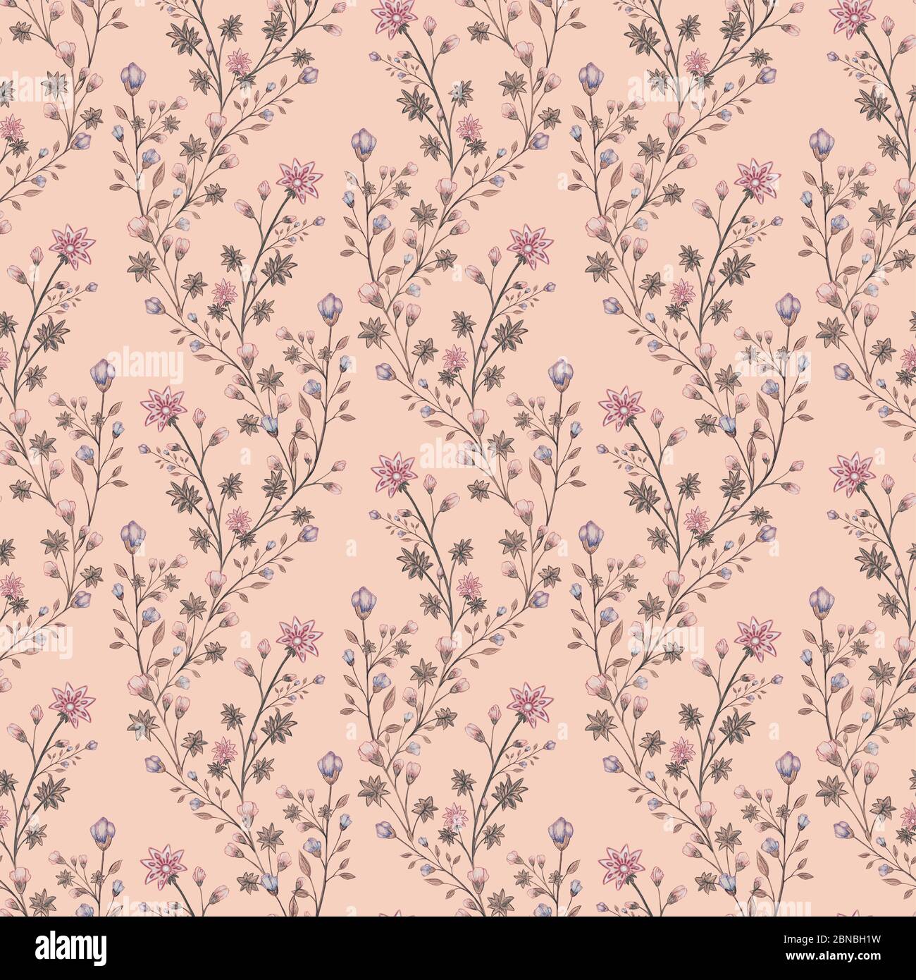 Vintage floral seamless pattern, hand drawn illustration Stock Photo ...