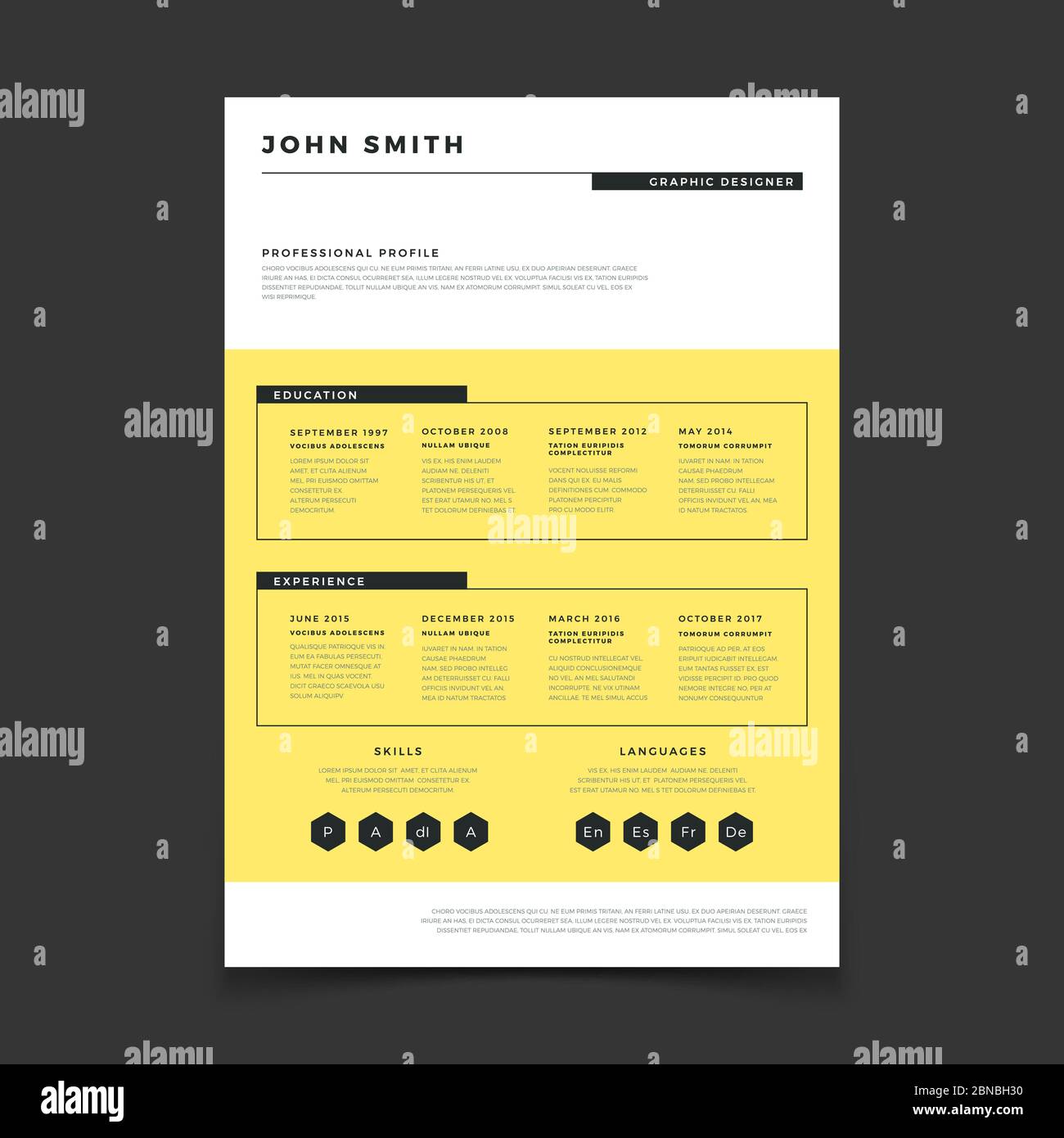 Cv form template. Professional resume stylish elegance template. Letter simple cover vector mockup. Illustration of cv interview candidate, profile with experience and education Stock Vector