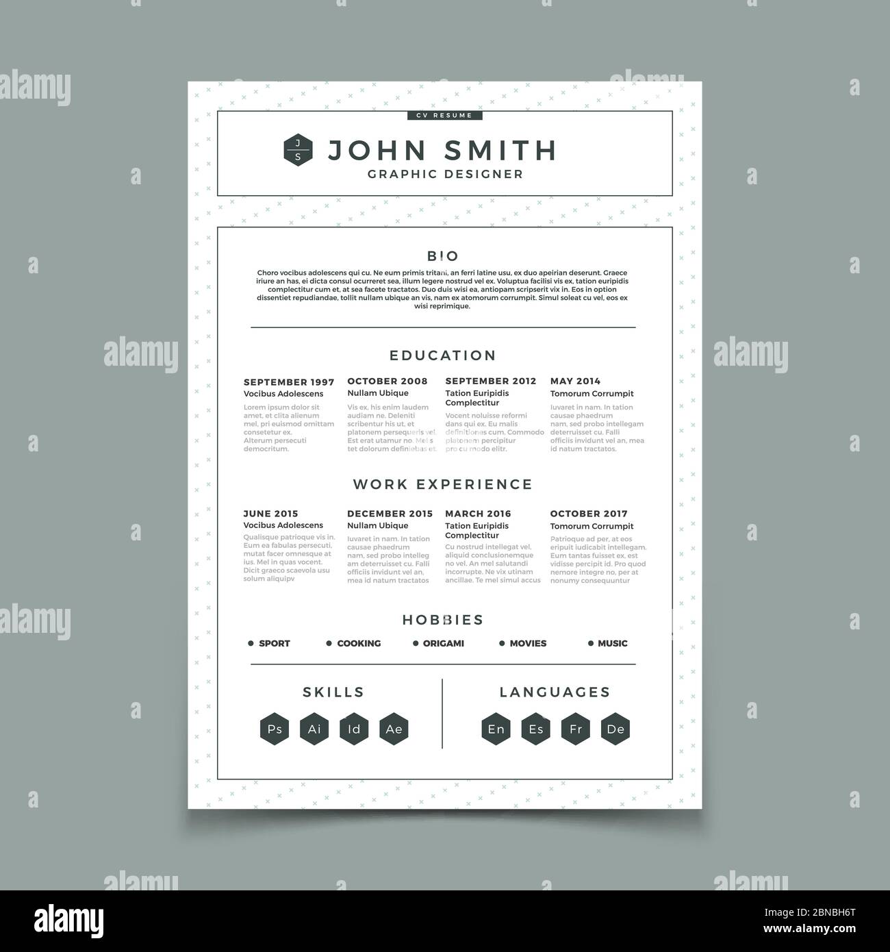 CV resume. Business web and print design vector template with personal work experience. Illustration of job application, curriculum vitae with experience Stock Vector