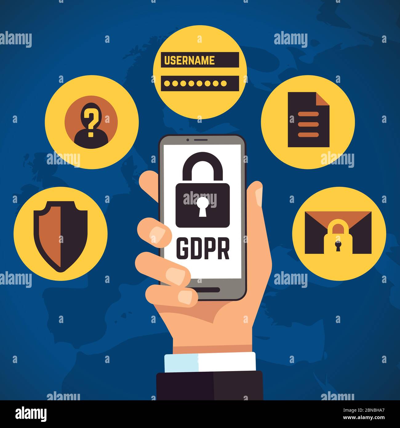 GDPR. General Data Protection Regulation internet identity european business vector concept. Regulation digital info, lock and protection illustration Stock Vector