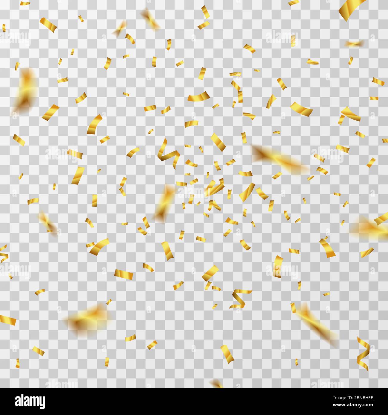 Golden confetti. Gold yellow ribbons flying down isolated. Wedding