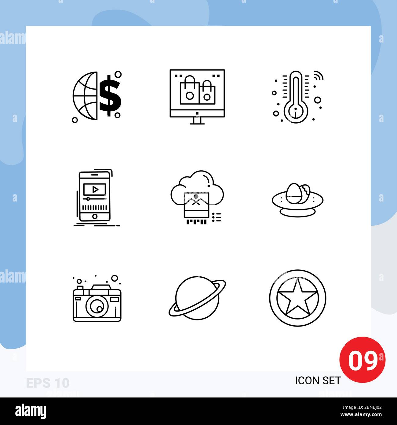 Modern Set of 9 Outlines Pictograph of jpg, mobile, healthcare, video, music Editable Vector Design Elements Stock Vector