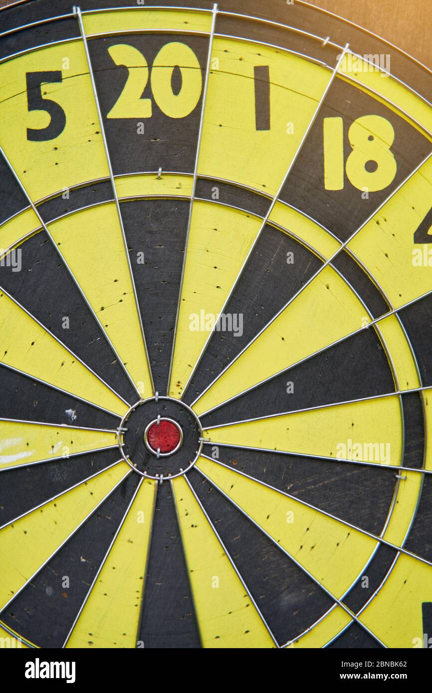 Darts game. round dartboard. Marketing concept. Closeup Stock Photo