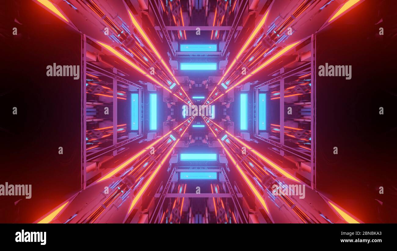 Beautiful illustration of a futuristic tunnel with neon lights Stock Photo