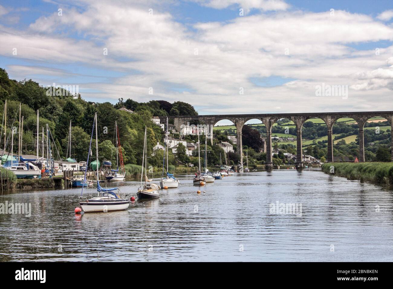 The railway viaduct at Calstock over the River Tamar. The River forms