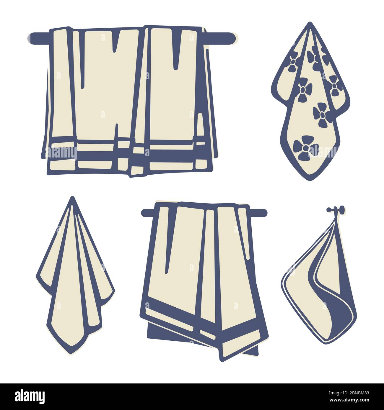 Bathrooms textile, towels icons vector set isolated on white background Stock Vector