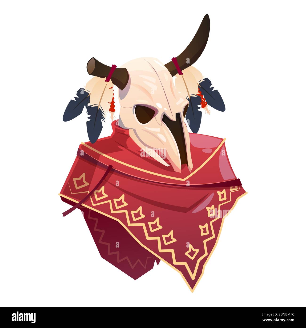 Cartoon character buffalo skull clothing indian poncho. Vector buffalo isolated on white background illustration Stock Vector