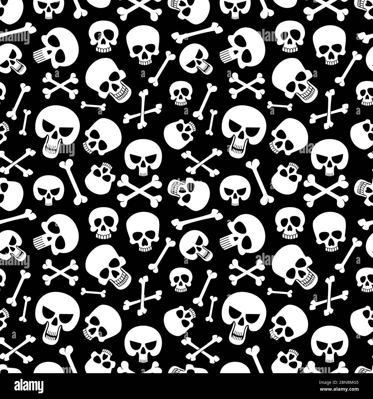 Bones and skulls seamless pattern background for fashion, halloween, piracy. Vector illustration Stock Vector