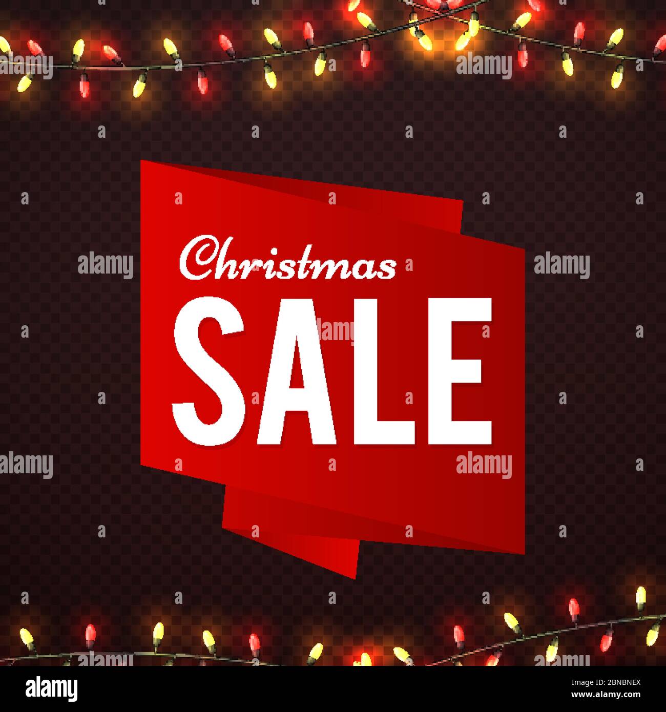 Christmas Sale shine banner and poster design with garland. Vector illustration Stock Vector
