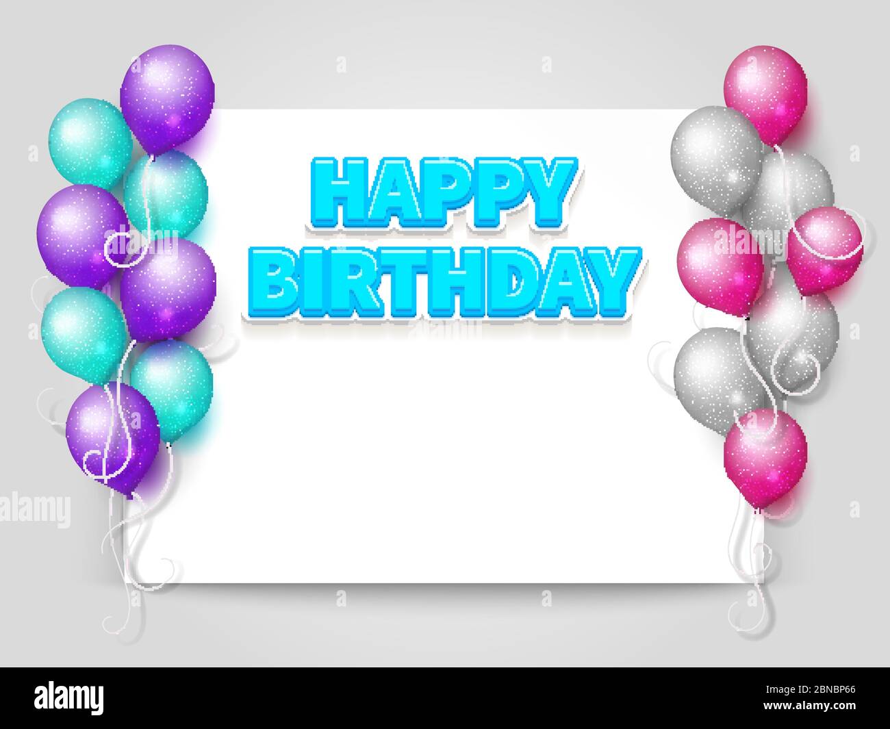 Happy Birthday greeting card vector template with blank paper sheet and  flying realistic balloons illustration Stock Vector Image & Art - Alamy