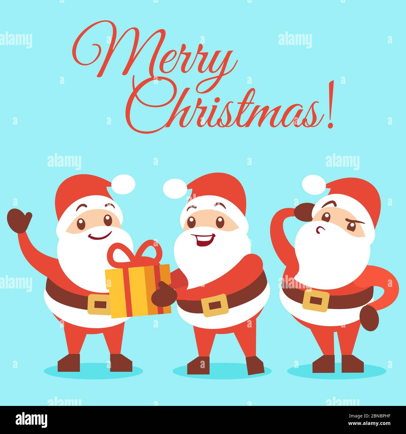 Merry Christmas background with emotional Santa cartoon characters of group illustration Stock Vector