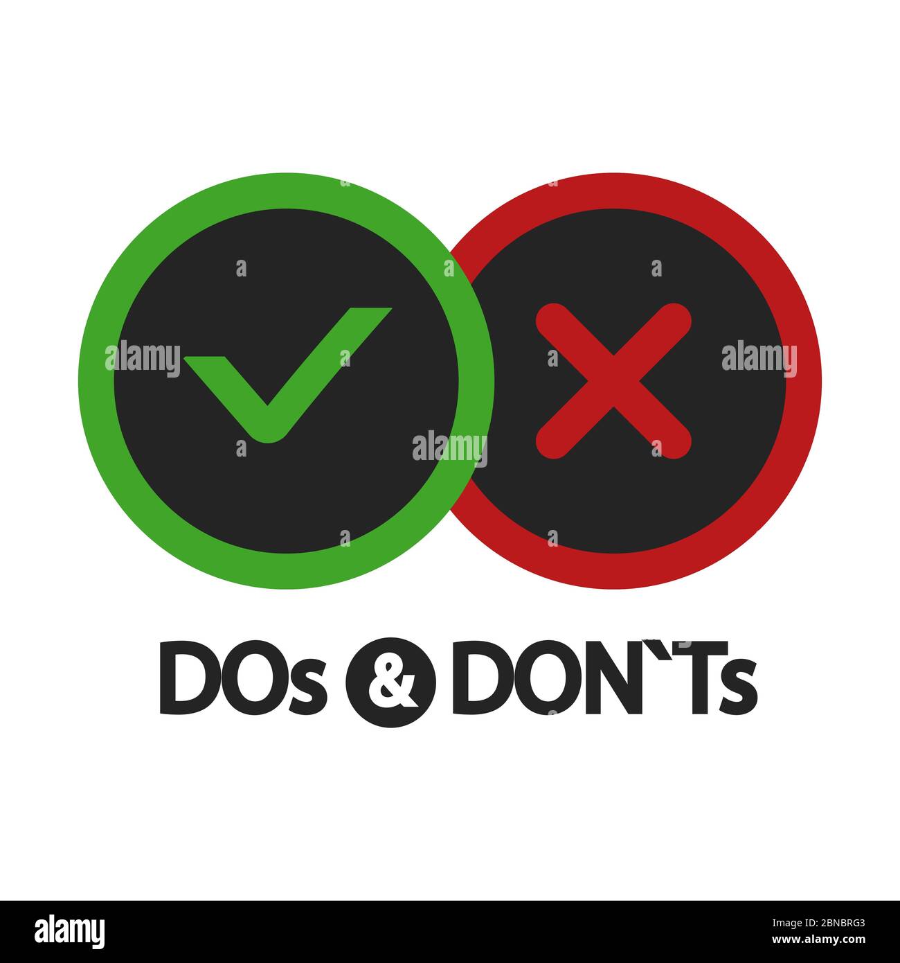 Yes and no, dos and donts, positive and negative icons isolated on white illustration vector Stock Vector