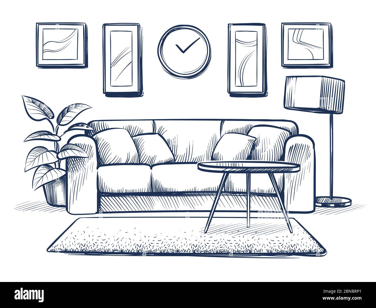 Modern interior sketch hand drawing furniture Vector Image